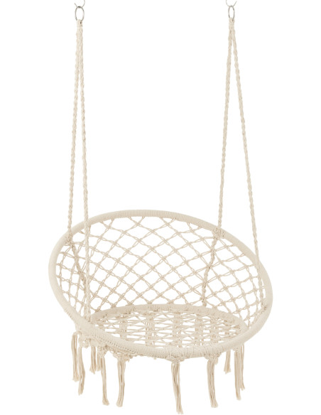 Balancelle d'intérieur Ronde en Métal Polyester Macramé Blanc Avec franges Florine - 1