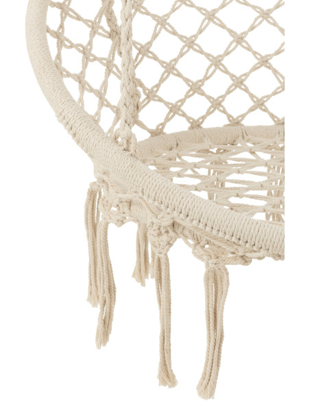 Balancelle d'intérieur Ronde en Métal Polyester Macramé Blanc Avec franges Florine - 2