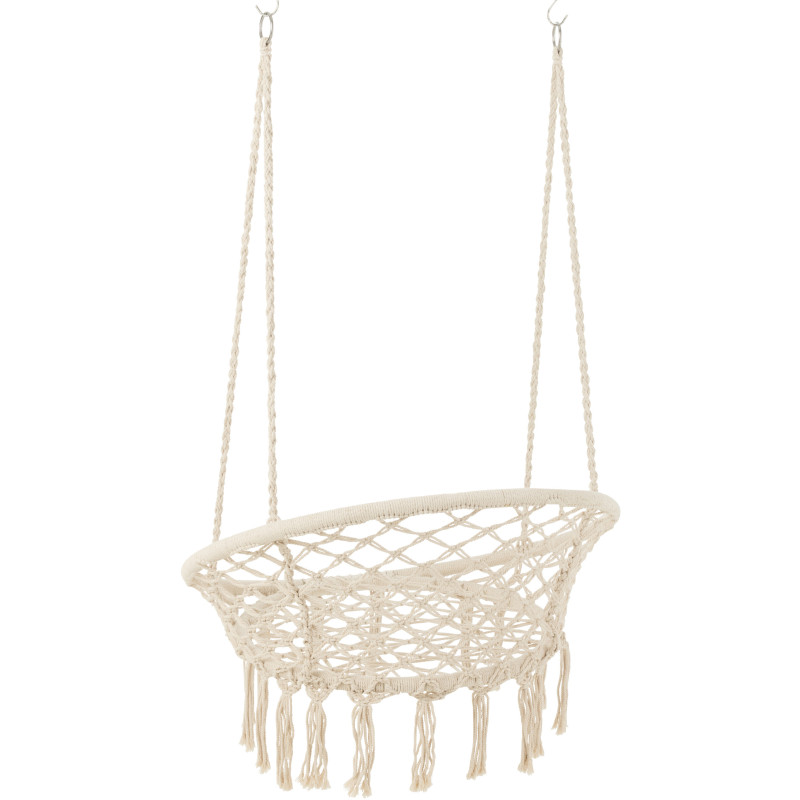 Balancelle d'intérieur Ronde en Métal Polyester Macramé Blanc Avec franges Florine - 5
