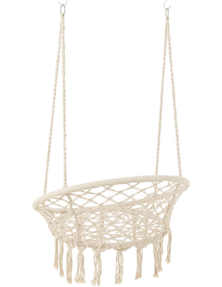 Balancelle d'intérieur Ronde en Métal Polyester Macramé Blanc Avec franges Florine - 5