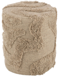 Pouf Rond en Laine Beige Motif tufté Zacharie - 1