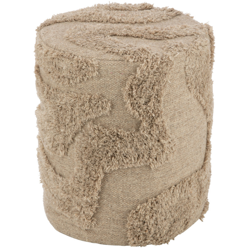 Pouf Rond en Laine Beige Motif tufté Zacharie - 1