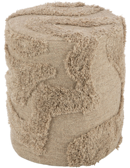 Pouf Rond en Laine Beige Motif tufté Zacharie - 1