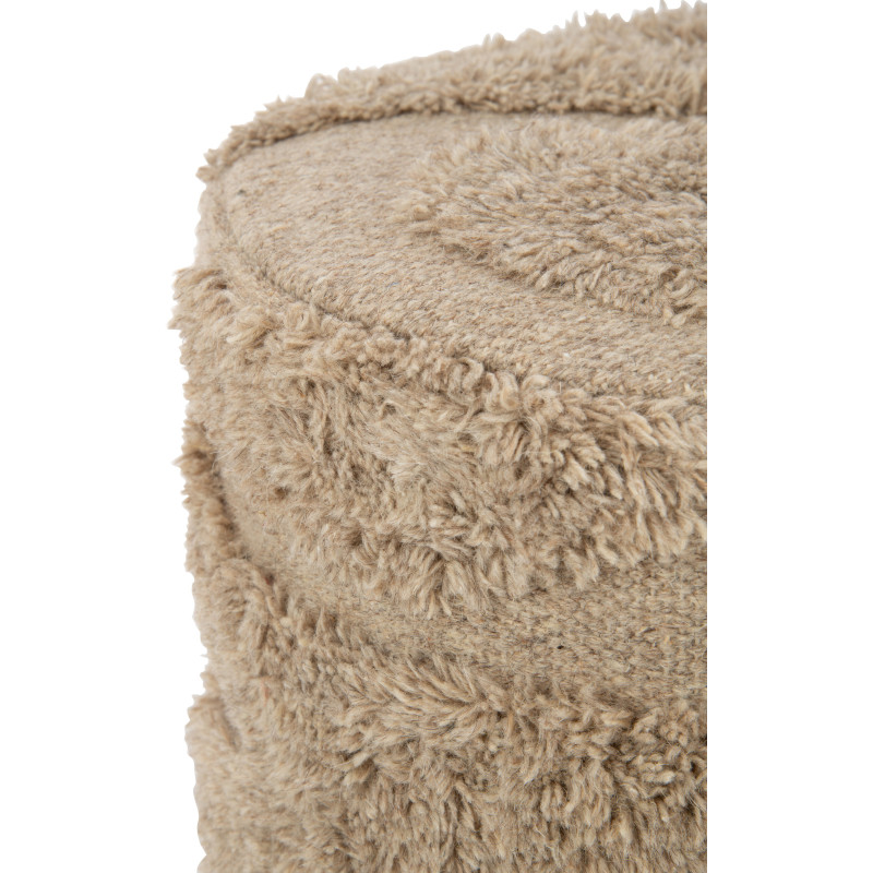 Pouf Rond en Laine Beige Motif tufté Zacharie - 3