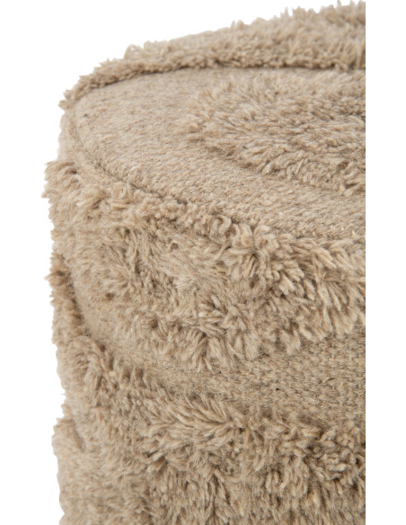 Pouf Rond en Laine Beige Motif tufté Zacharie - 3