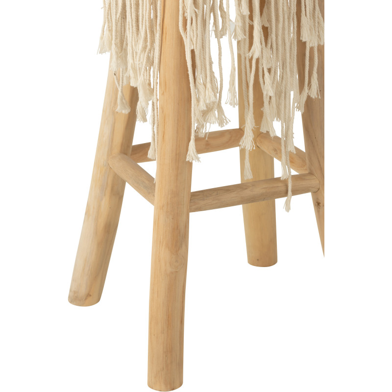 Tabouret de bar Rond en Bois de teck Naturel Macramé Blanc Avec franges Gianni - 2