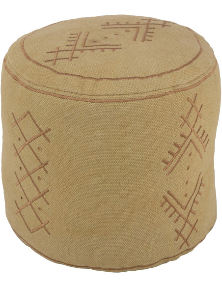 Pouf Rond en Coton Beige Marron Motif ethnique Haroun - 1