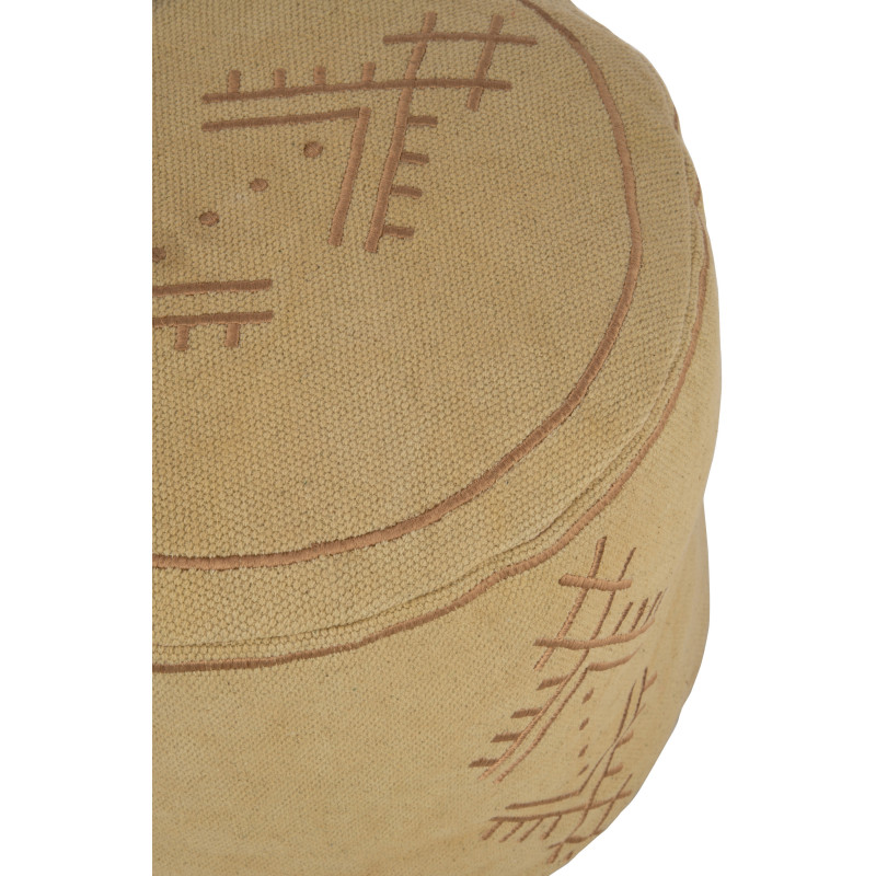 Pouf Rond en Coton Beige Marron Motif ethnique Haroun - 2