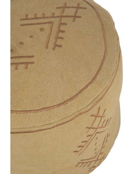 Pouf Rond en Coton Beige Marron Motif ethnique Haroun - 2