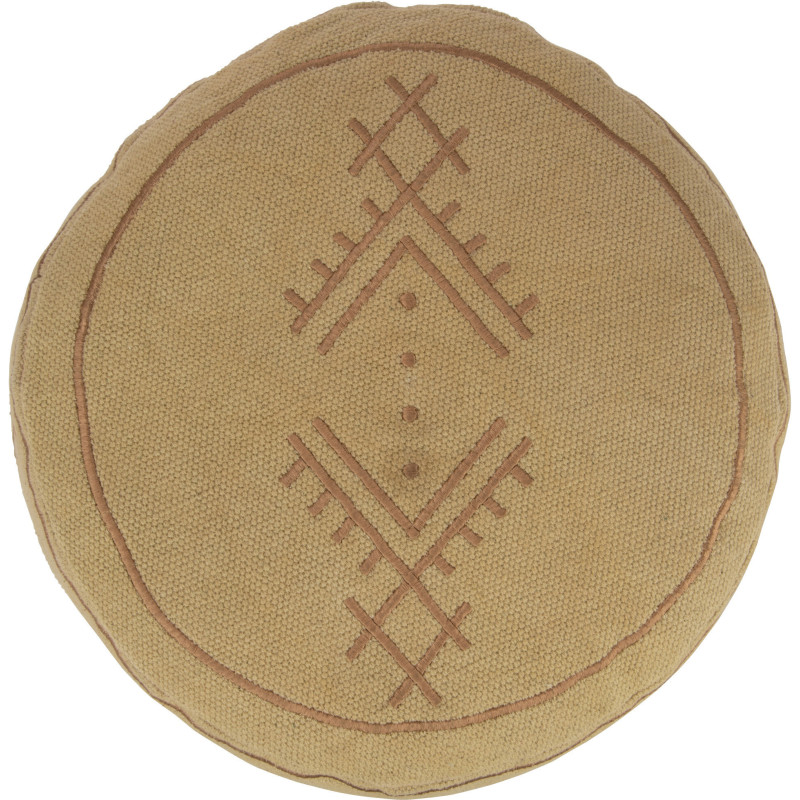 Pouf Rond en Coton Beige Marron Motif ethnique Haroun - 3