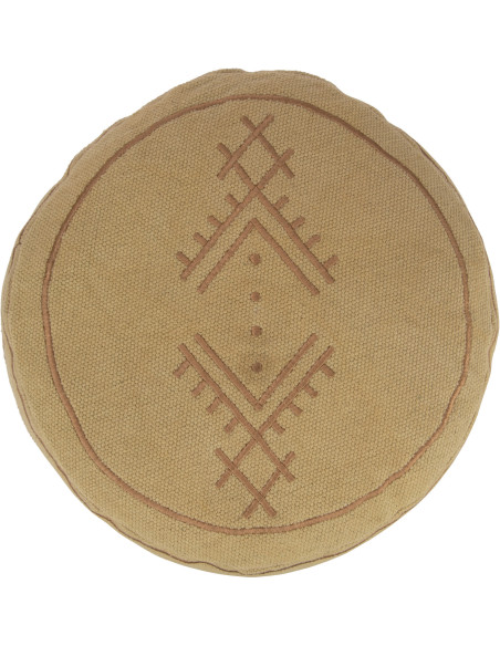 Pouf Rond en Coton Beige Marron Motif ethnique Haroun - 3