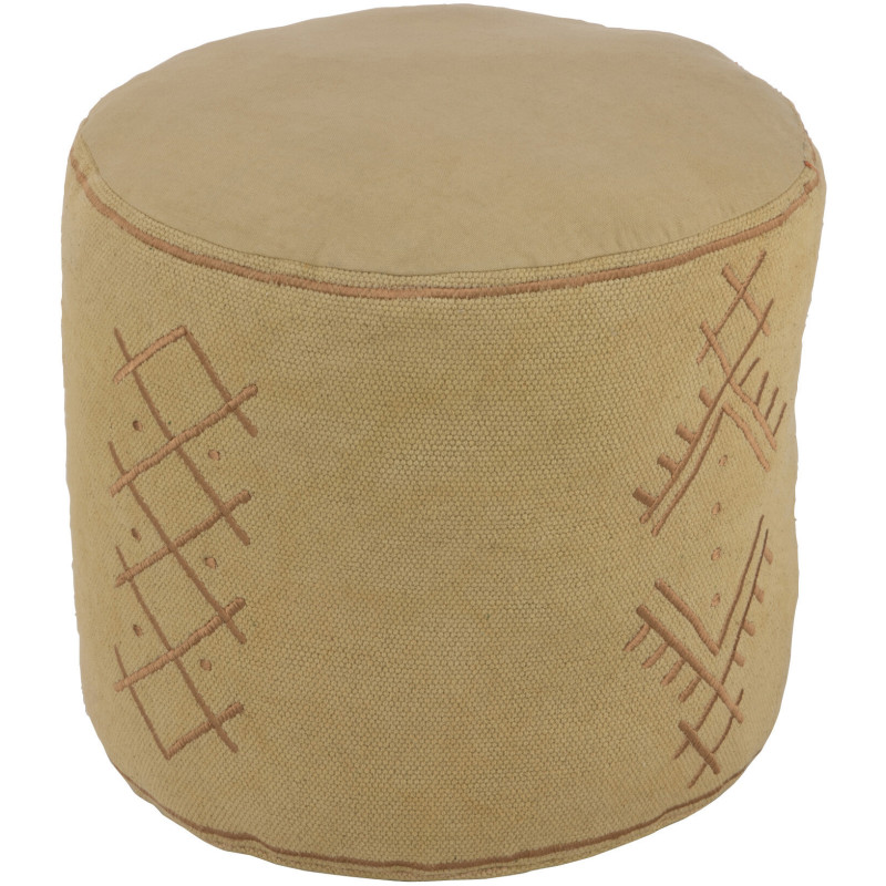 Pouf Rond en Coton Beige Marron Motif ethnique Haroun - 4