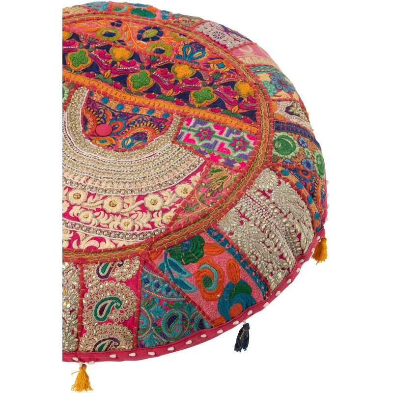 Coussin de sol Rond en Coton Rose Motif patchwork Avec pompons Manuel - 2