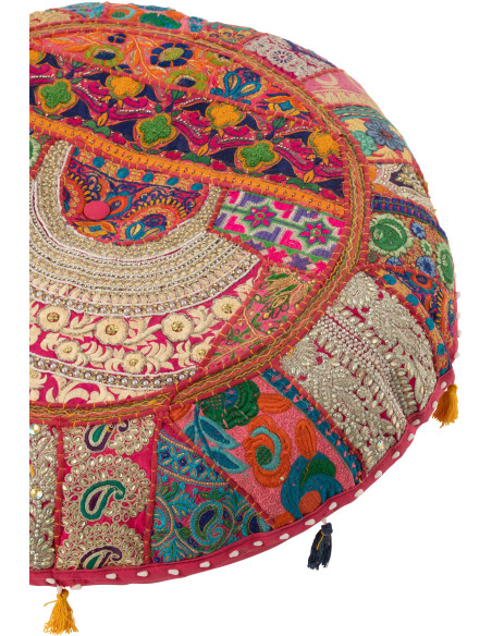 Coussin de sol Rond en Coton Rose Motif patchwork Avec pompons Manuel - 2