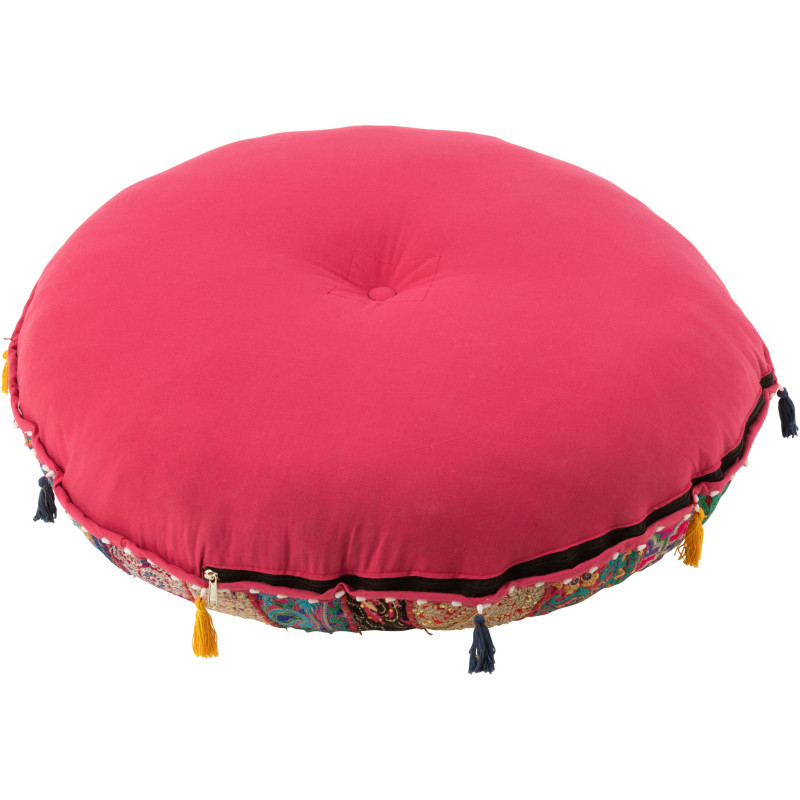 Coussin de sol Rond en Coton Rose Motif patchwork Avec pompons Manuel - 3