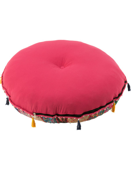 Coussin de sol Rond en Coton Rose Motif patchwork Avec pompons Manuel - 3