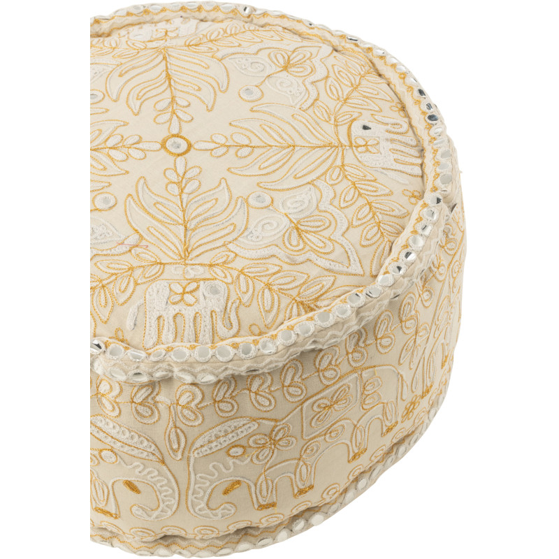 Pouf Rond en Coton Blanc Doré Motif éléphants Emre - 3