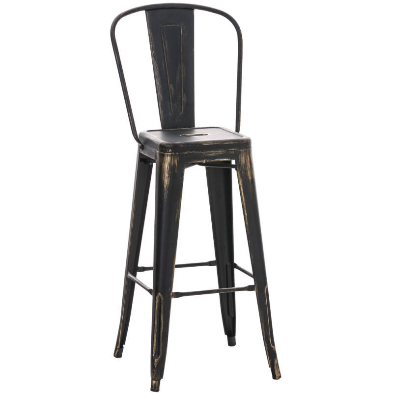 Tabouret de bar industriel en Métal Noir Doré Vieilli Felrae  - 1
