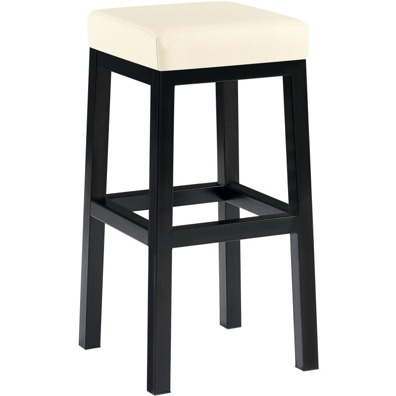 Tabouret de bar carré Hauteur 80 cm en Polyuréthane Blanc crème Métal Noir Havria - 1