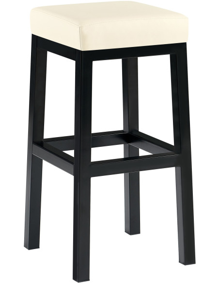Tabouret de bar carré Hauteur 80 cm en Polyuréthane Blanc crème Métal Noir Havria - 1