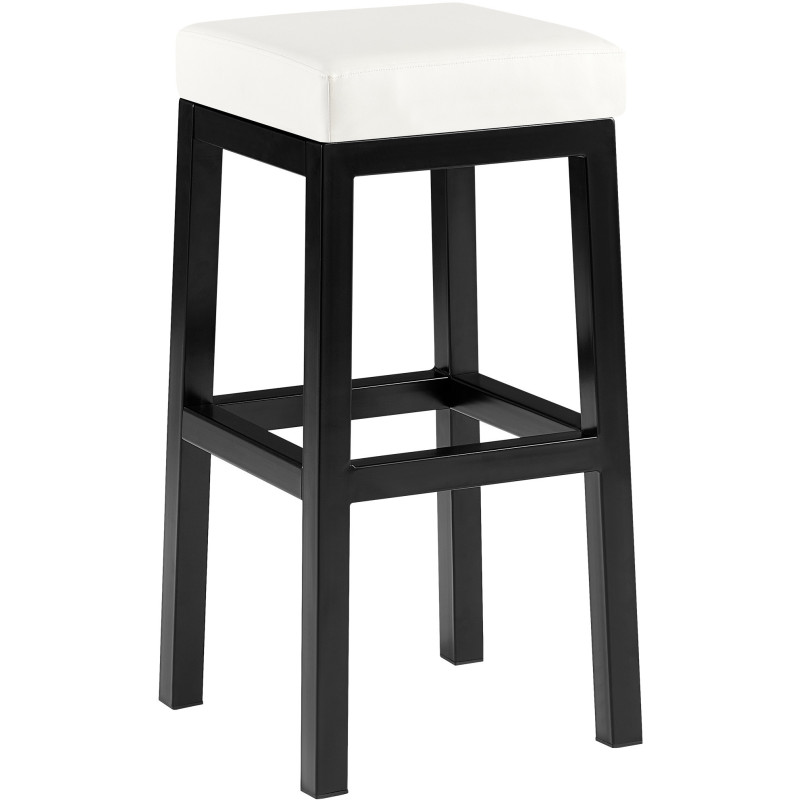 Tabouret de bar carré Hauteur 80 cm en Polyuréthane Blanc Métal Noir Havria - 1