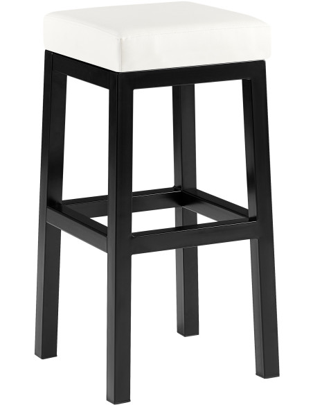 Tabouret de bar carré Hauteur 80 cm en Polyuréthane Blanc Métal Noir Havria - 1