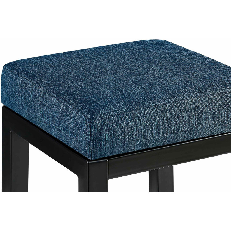 Tabouret de bar carré Hauteur 80 cm en Tissu Bleu Métal Noir Havria - 2
