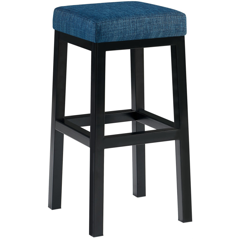 Tabouret de bar carré Hauteur 80 cm en Tissu Bleu Métal Noir Havria - 1