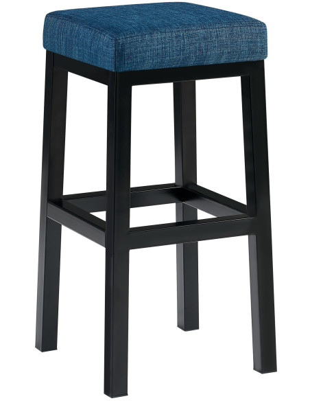 Tabouret de bar carré Hauteur 80 cm en Tissu Bleu Métal Noir Havria - 1