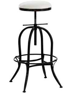 Tabouret de bar indus rond en Polyuréthane Blanc Métal Noir Bronze Vieilli Dyrvin - 1