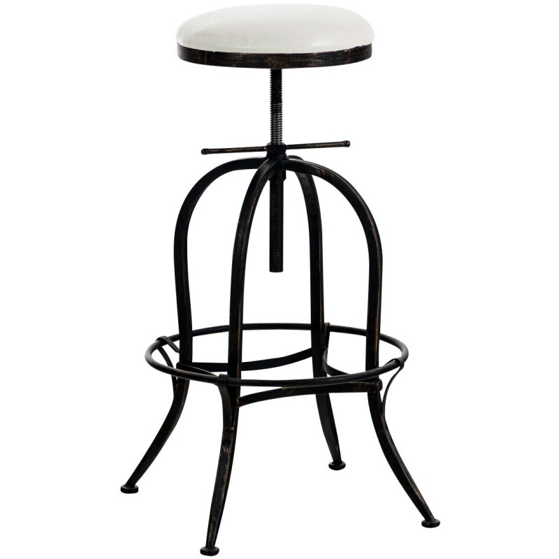 Tabouret de bar indus rond en Polyuréthane Blanc Métal Noir Bronze Vieilli Dyrvin - 1