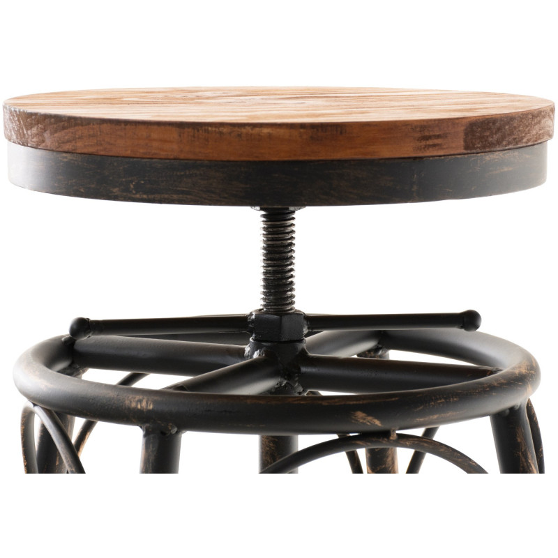 Tabouret de bar original vintage en Bois massif Naturel Métal Noir Vieilli Kylian - 3