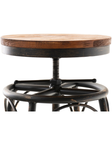 Tabouret de bar original vintage en Bois massif Naturel Métal Noir Vieilli Kylian - 3