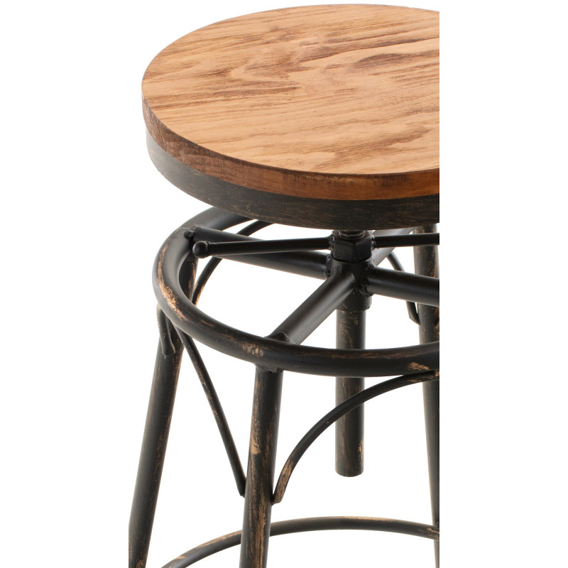 Tabouret de bar original vintage en Bois massif Naturel Métal Noir Vieilli Kylian - 5