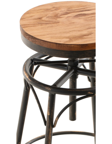 Tabouret de bar original vintage en Bois massif Naturel Métal Noir Vieilli Kylian - 5