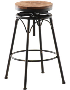 Tabouret de bar original vintage en Bois massif Naturel Métal Noir Vieilli Kylian - 1