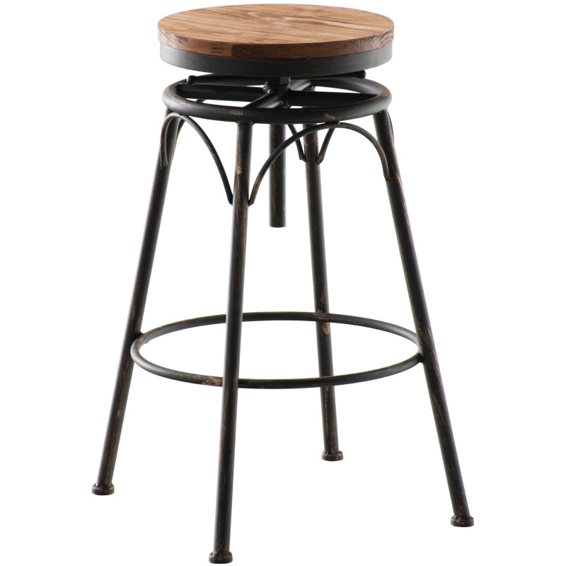 Tabouret de bar original vintage en Bois massif Naturel Métal Noir Vieilli Kylian - 1