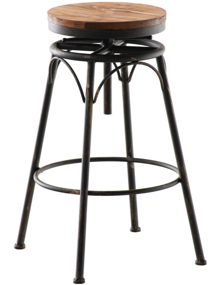 Tabouret de bar original vintage en Bois massif Naturel Métal Noir Vieilli Kylian - 1