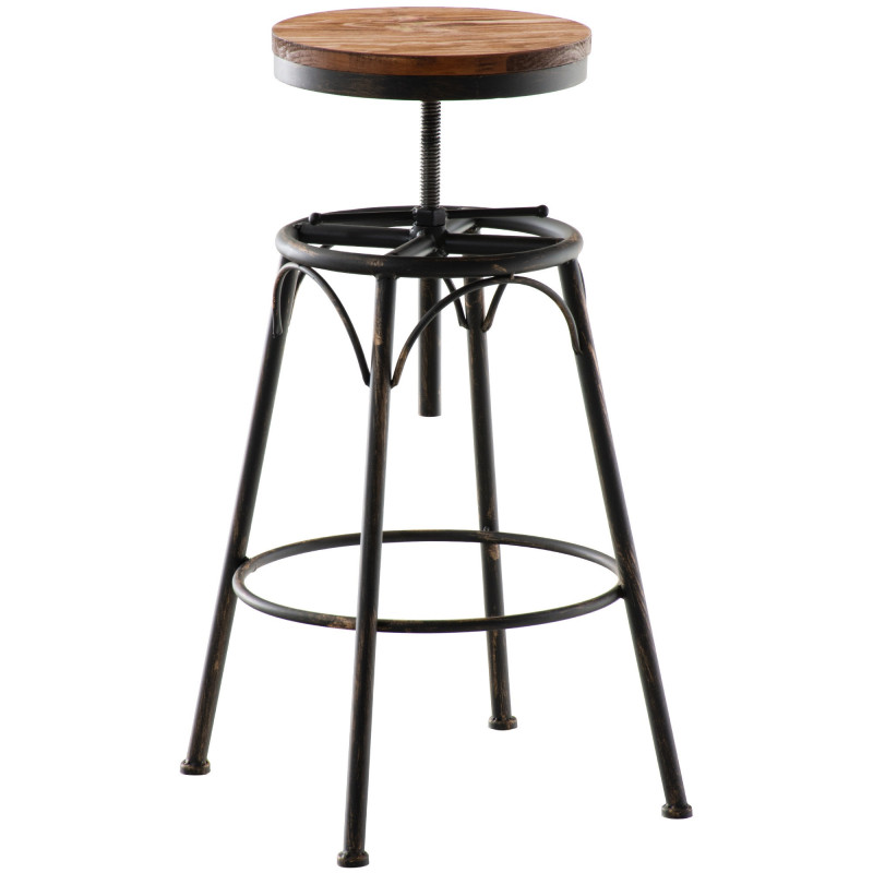 Tabouret de bar original vintage en Bois massif Naturel Métal Noir Vieilli Kylian - 2