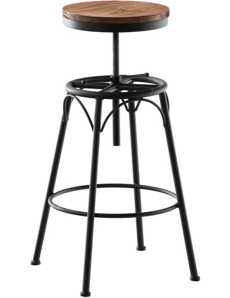 Tabouret de bar original vintage en Bois massif Naturel Métal Noir Kylian - 2