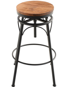 Tabouret de bar original vintage en Bois massif Naturel Métal Noir Kylian - 1