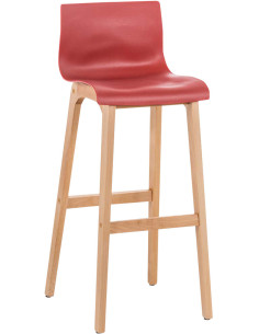 Tabouret de bar scandinave en Polypropylène Rouge Bois de hêtre Naturel Helyra - 1