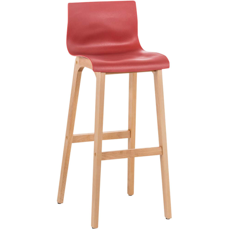 Tabouret de bar scandinave en Polypropylène Rouge Bois de hêtre Naturel Helyra - 1