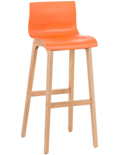 Tabouret de bar scandinave en Polypropylène Orange Bois de hêtre Naturel Helyra - 1