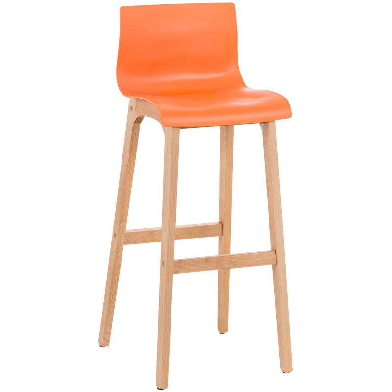 Tabouret de bar scandinave en Polypropylène Orange Bois de hêtre Naturel Helyra - 1