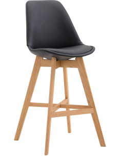 Tabouret de bar scandinave en Polyuréthane Noir Bois de chêne Naturel Brelon  - 1