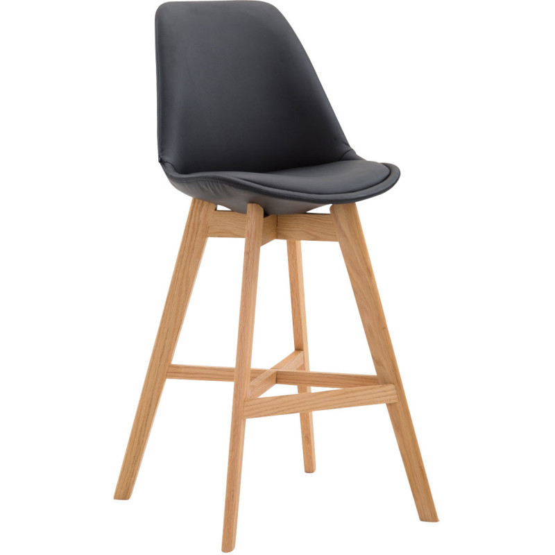 Tabouret de bar scandinave en Polyuréthane Noir Bois de chêne Naturel Brelon  - 1