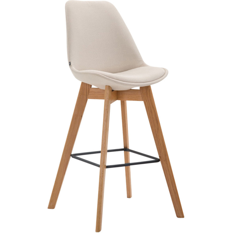 Tabouret de bar scandinave en Tissu Blanc crème Bois de chêne Naturel Melvon  - 1