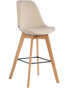 Tabouret de bar scandinave en Velours Blanc crème Bois de chêne Naturel Melvon  - 1