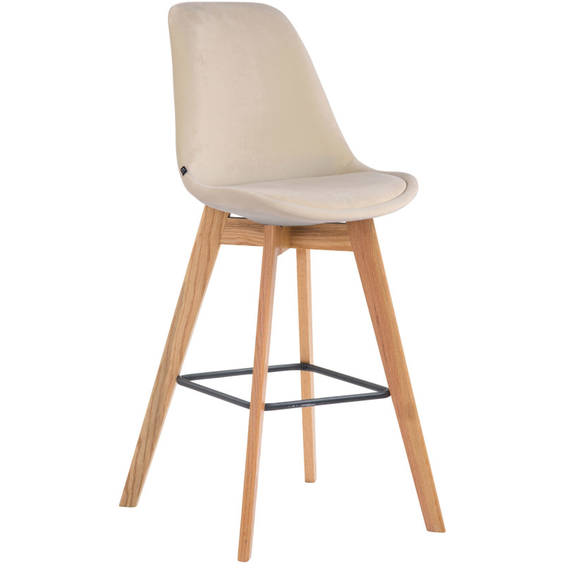 Tabouret de bar scandinave en Velours Blanc crème Bois de chêne Naturel Melvon  - 1